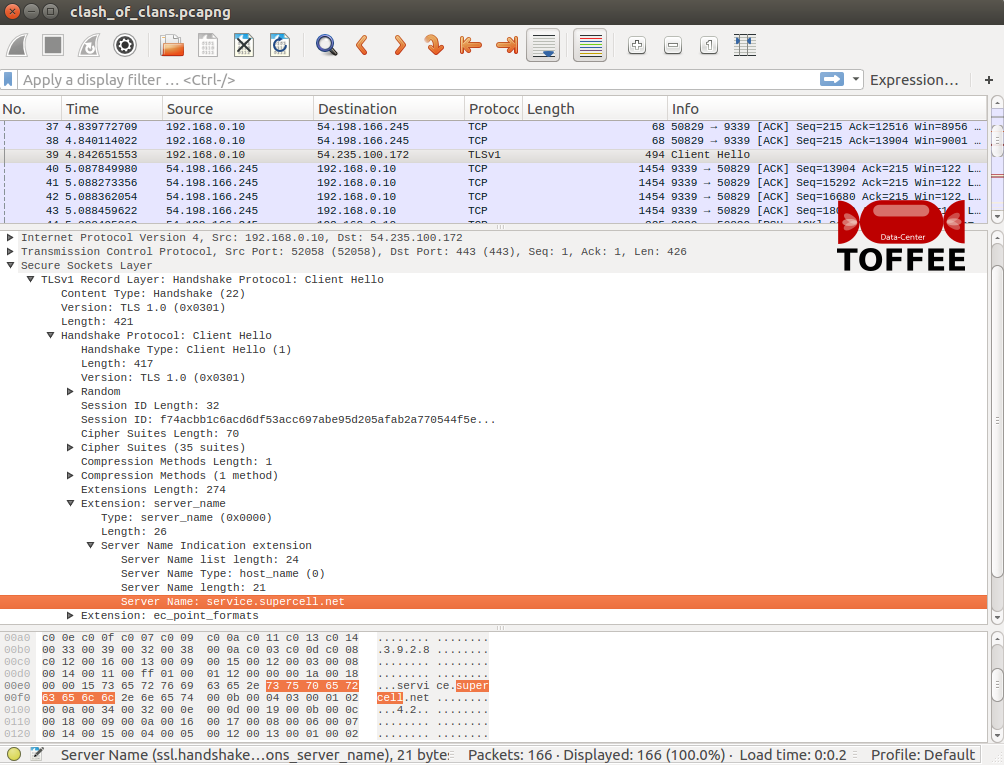 73-4 TOFFEE DataCenter Live Demo Clash of Clans Wireshark capture